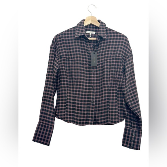 NWT rag & bone Iris Plaid Flannel Button Down Shirt in Black/ Purple Size XS - Picture 6 of 14